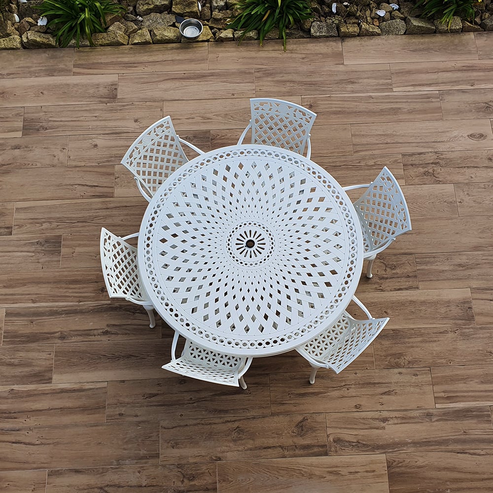 Frances Table 6 Seater Set - White - Image 5