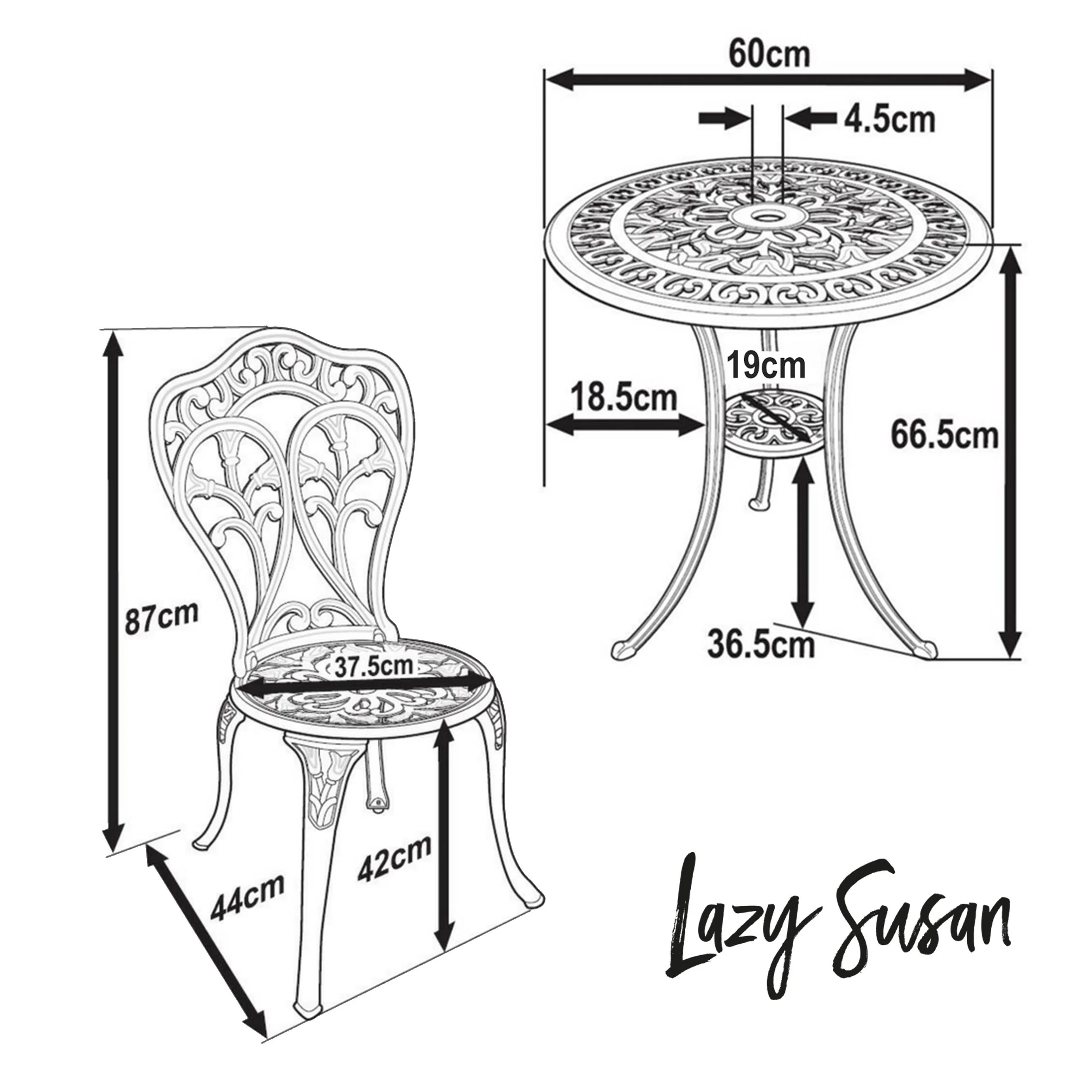 Tulip Bistro 2 Seater Set - Antique Bronze - Image 20